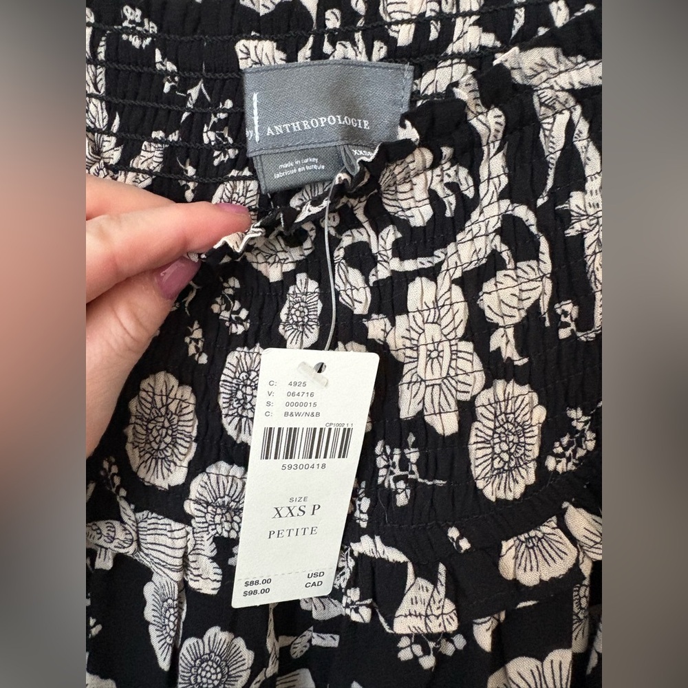 NWT XXS Anthropologie Black and Cream Floral Tiered Mini Skirt - Picture 5 of 6